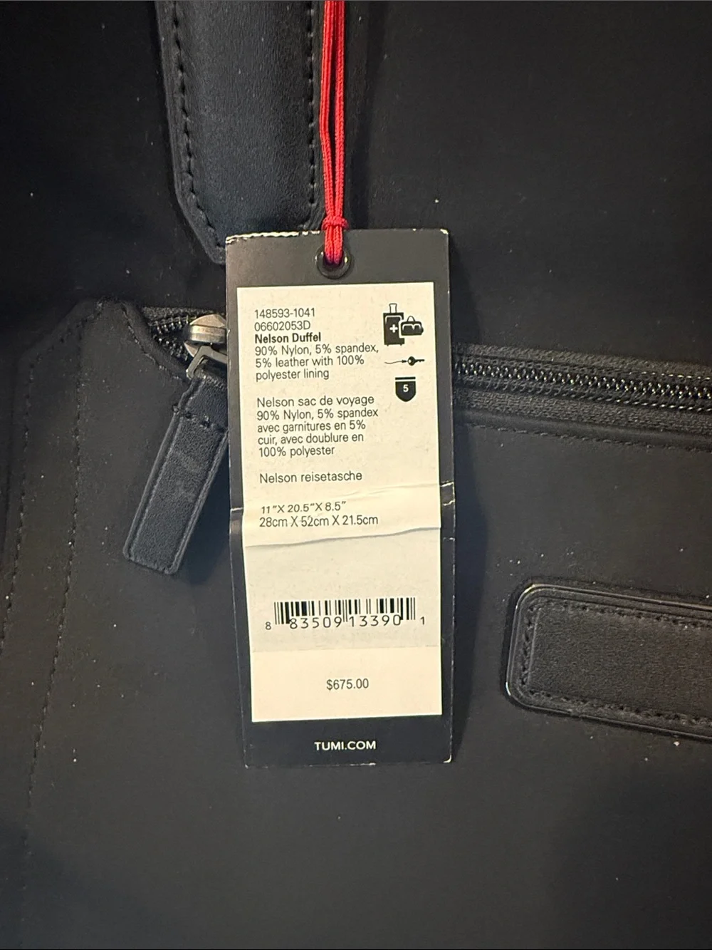 NWT Tumi Black Harrison Duffel with Leather Trim